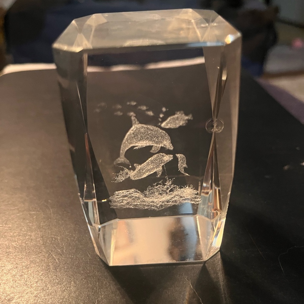 Crystal Glass 3D Dolphins Swimming In Water